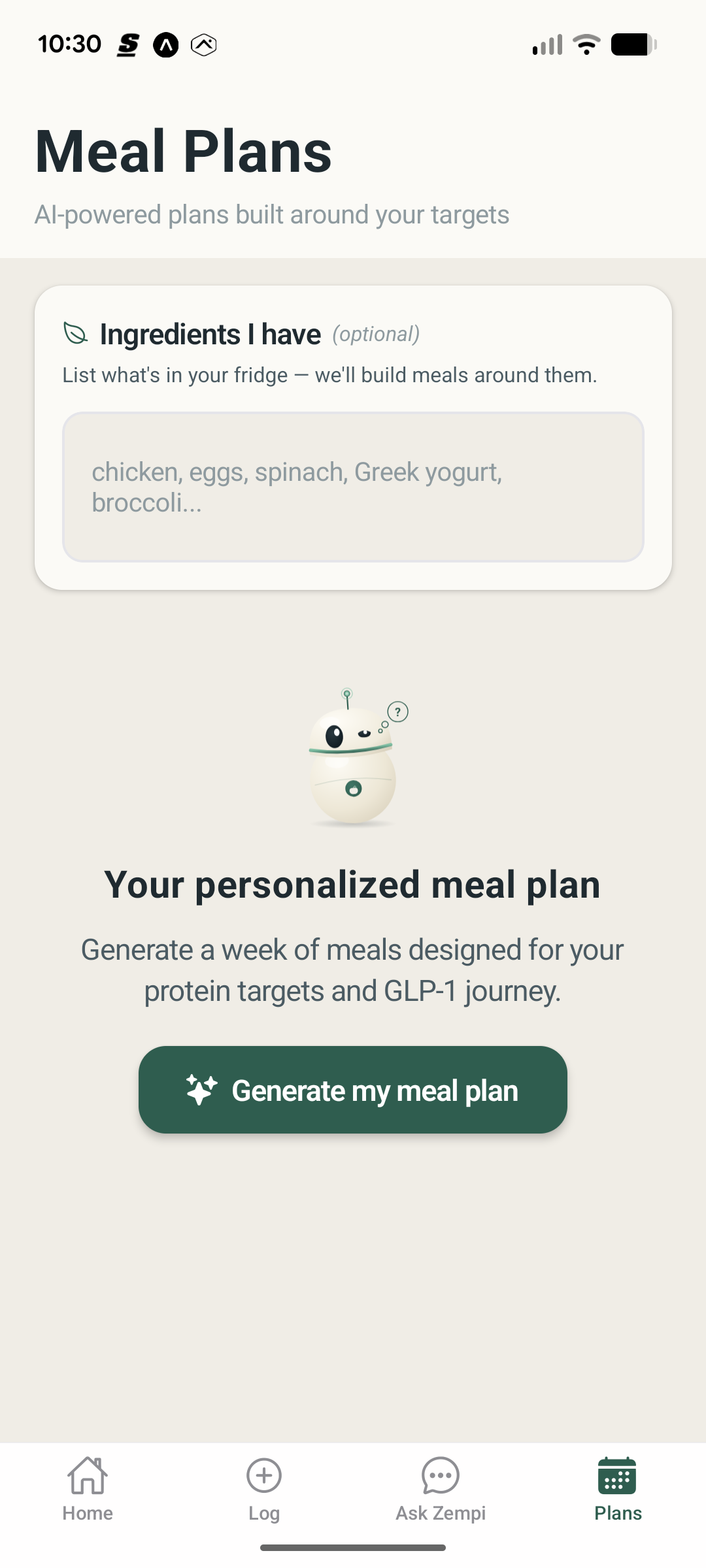 Meal plans screen